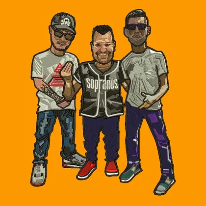 Three-character cartoon portrait embroidery design